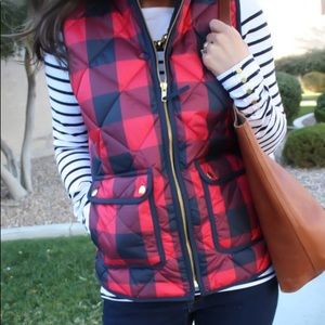 Red and Navy Buffalo Plaid Puffer Vest